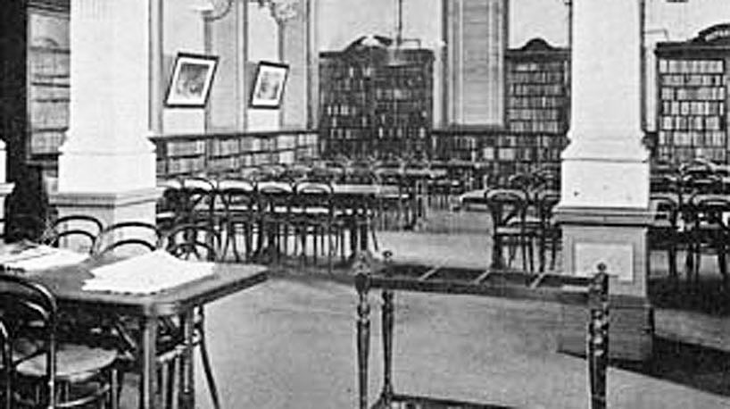 Leys Institute Library reading room, early 1900s. 
