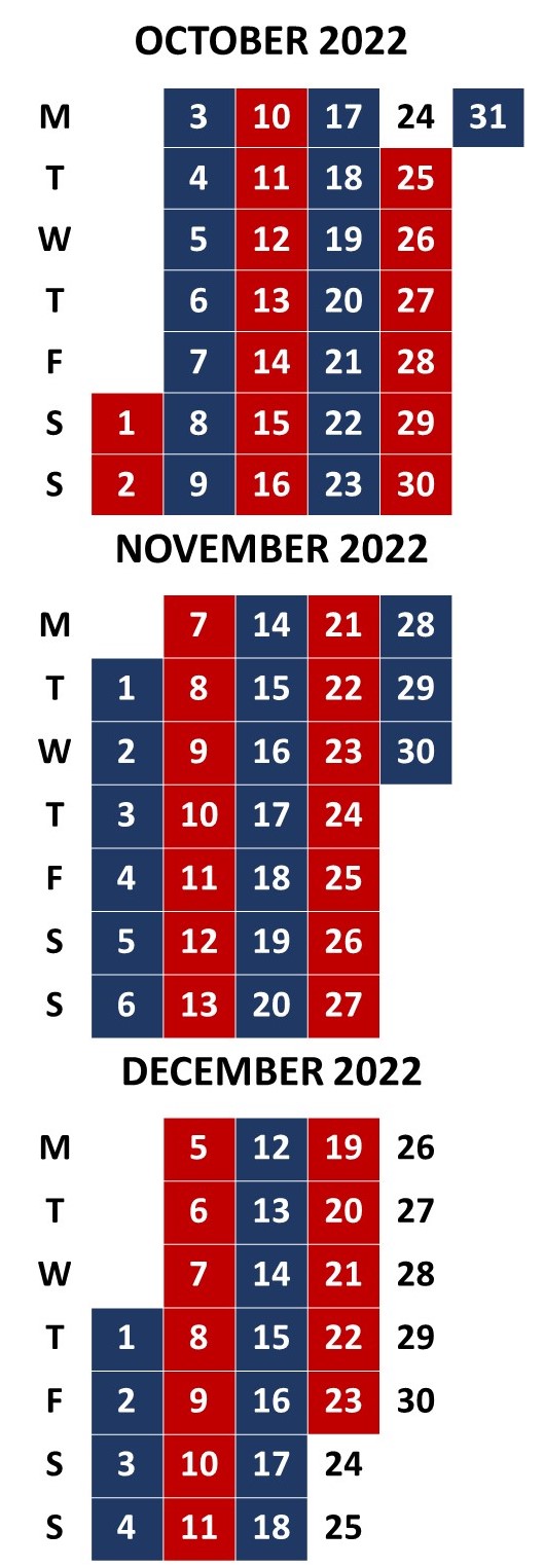 Mobile library calendar for September to October 2022 with red and blue weeks.