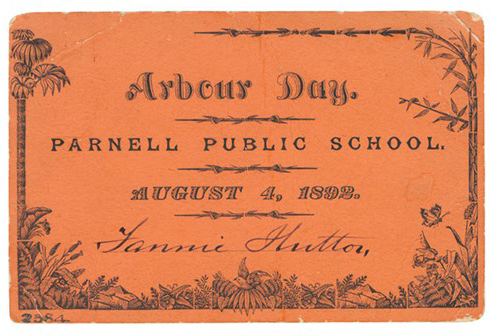 A ticket for Arbour Day at Parnell Public School in 1892. This is part of the Auckland Council Libraries heritage collections.