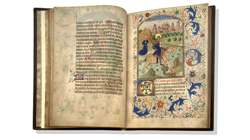 Colourfully illustrated pages of Rossdhu Book of Hours.