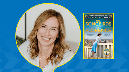 Olivia Spooner profile picture with Songbirds of Florence book cover.