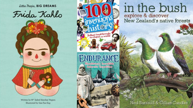 Composite image of four books for kids.
