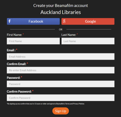 Image fields for creating an account.