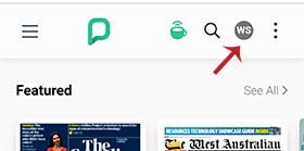 Screenshot showing arrow pointing to user initial's on profile icon.
