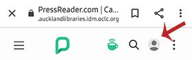 Screenshot showing arrow pointing to the gray profile icon.