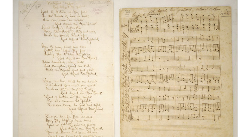 Original music and words to God defend New Zealand.