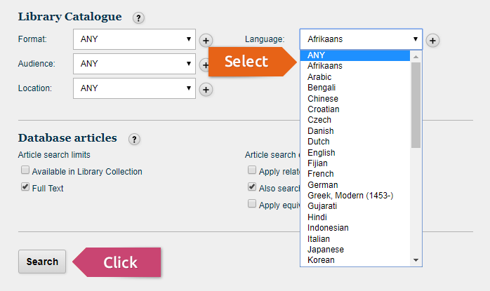 Advanced search where you can select a language.