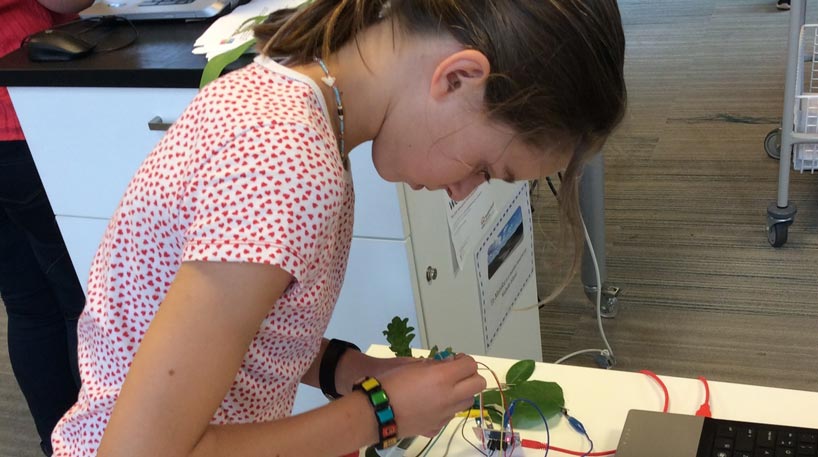 Girl working with electronics