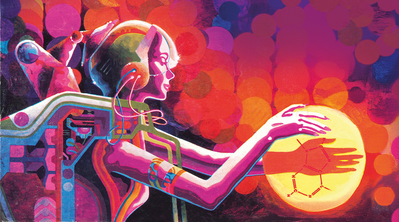 Illustration of a person wearing futuristic gear.
