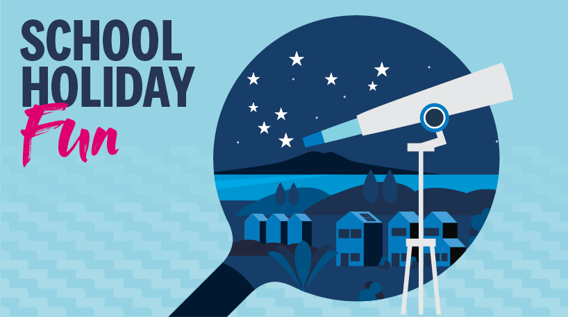 Illustration the Matariki star constellation over Rangitoto Island