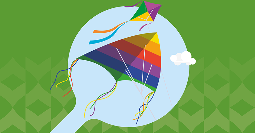 Illustration of colourful kites in the sky