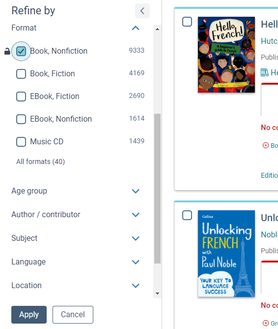 Image showing "Book, Nonfiction" filter is selected.