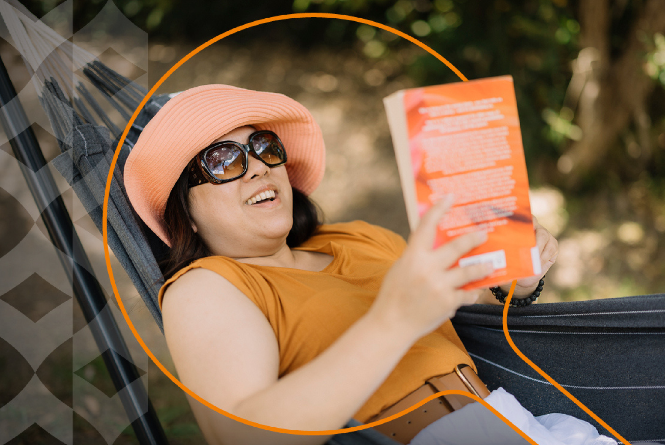A woman reading in a hammock