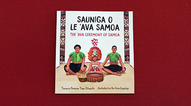 Book cover illustrated with three people in Samoan cultural dress hosting an ava ceremony.