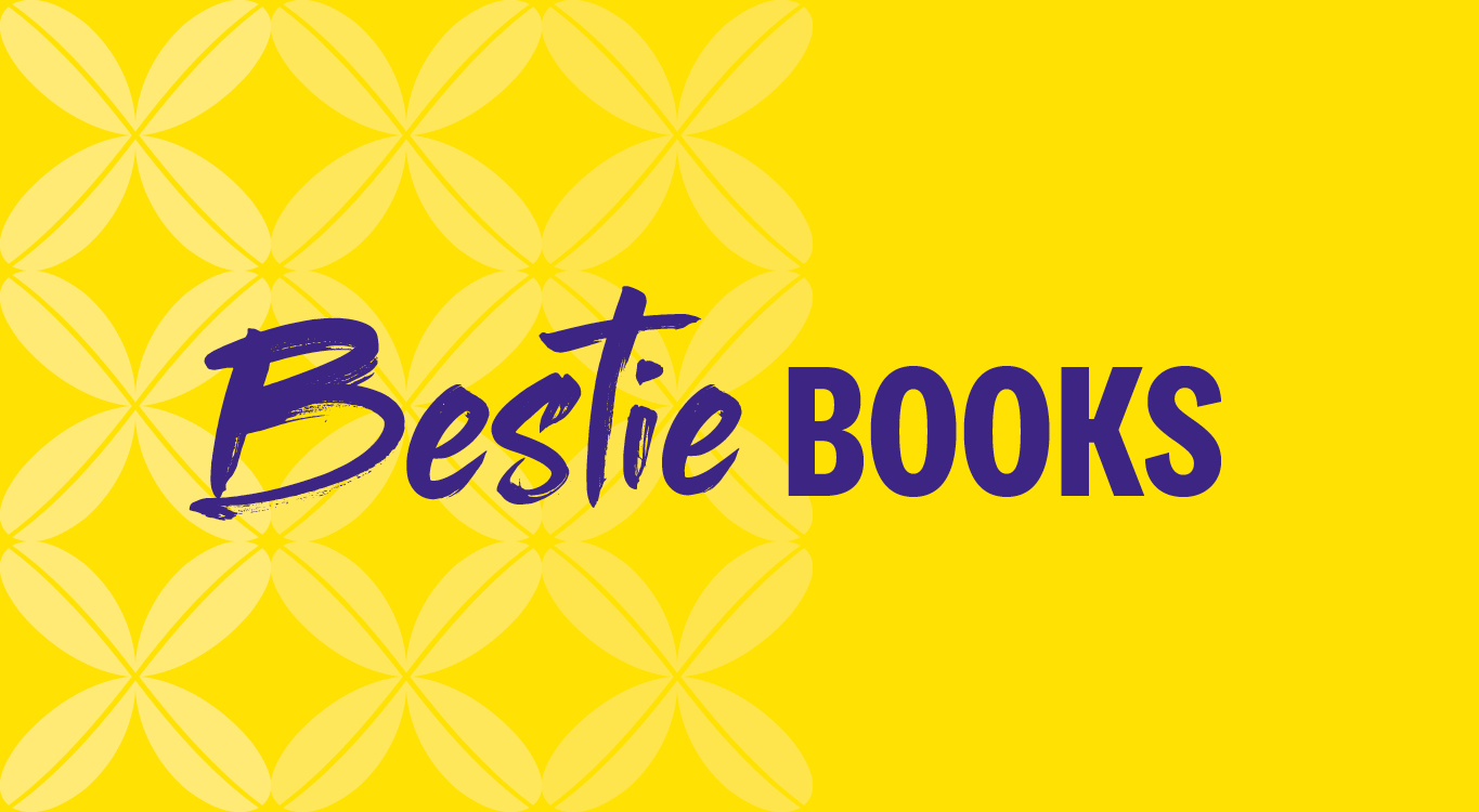 Yellow background with the words "Bestie books" in purple text