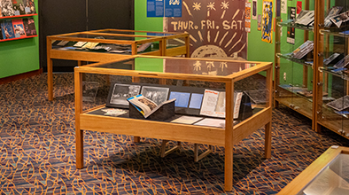 Display cases in the Central Library exhibition space