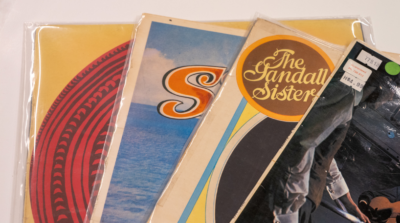 Cropped photo of vinyl record covers.