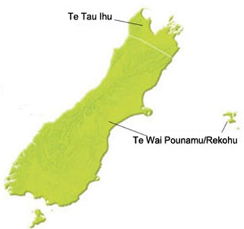 Map of iwi in South Island New Zealand.